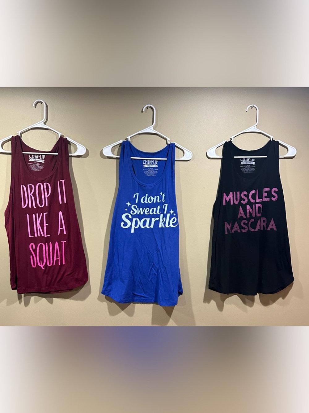 Chin Up Apparel Blue Tank Top with White 'I Don't Sweat I Sparkle' Graphic